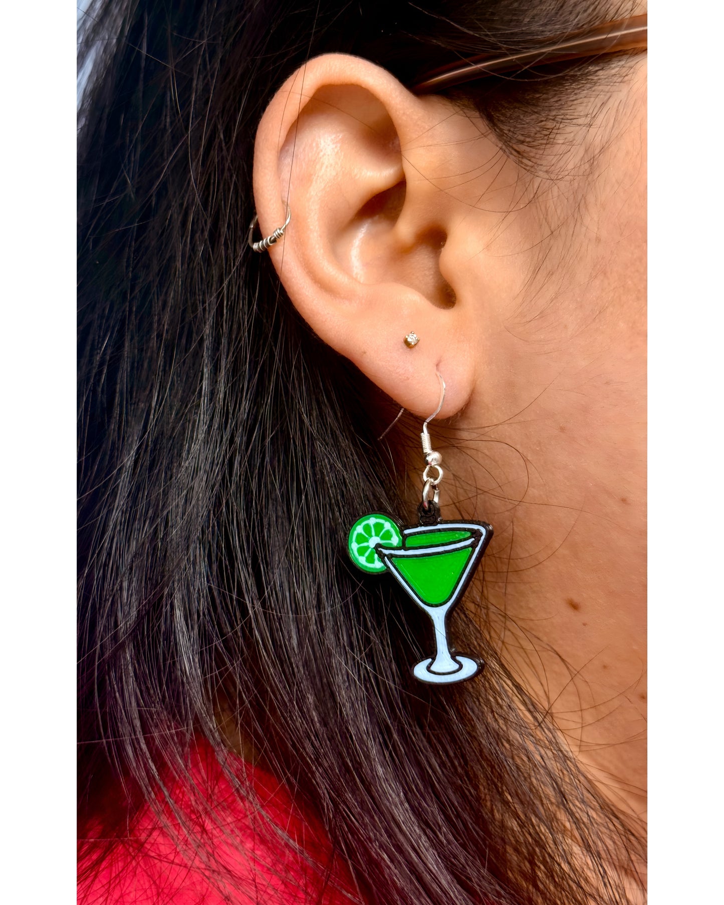 Sterling Silver-3D Printed Key Lime Martini Earrings
