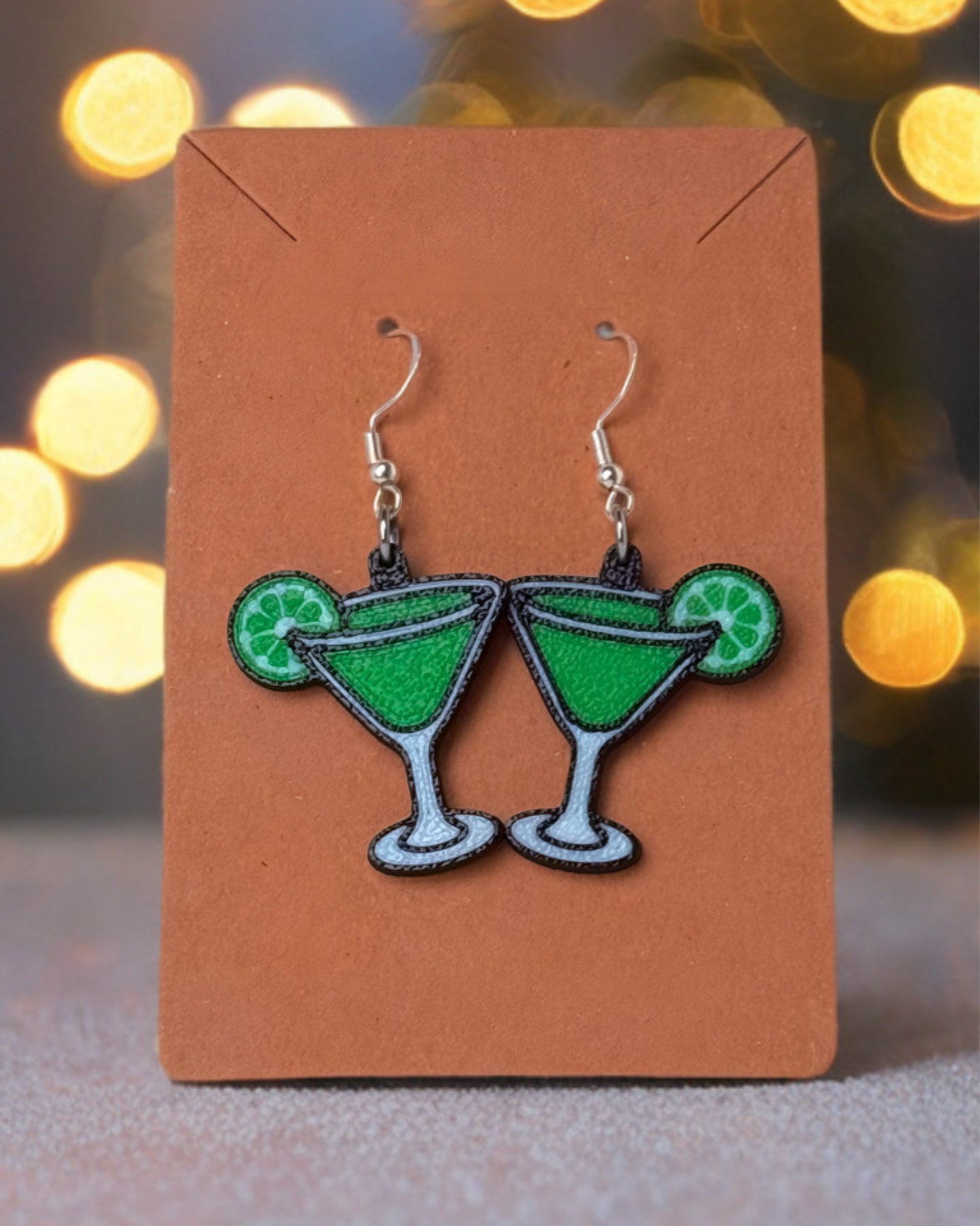 Sterling Silver-3D Printed Key Lime Martini Earrings