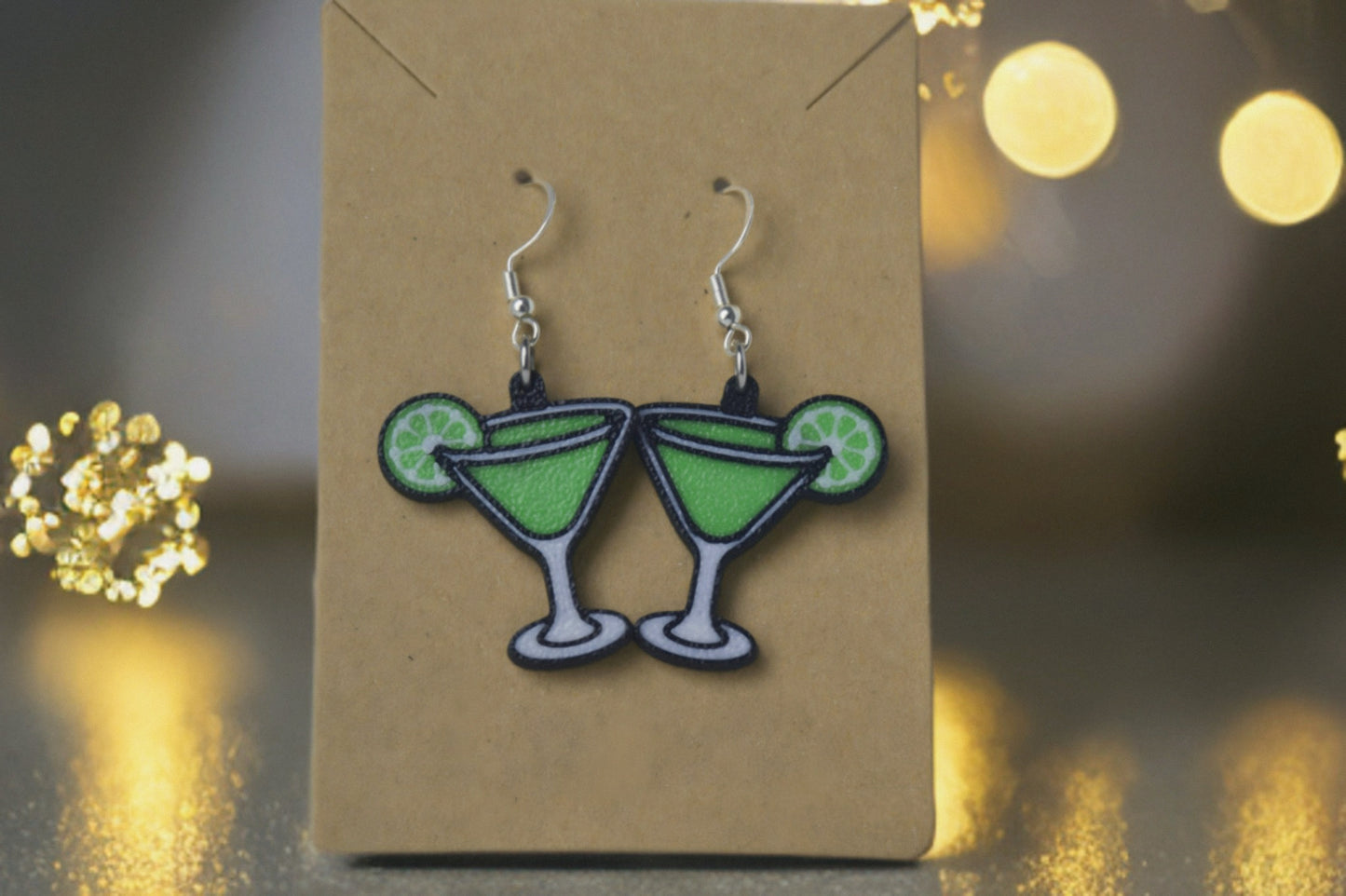 Sterling Silver-3D Printed Key Lime Martini Earrings